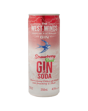 West Winds Gin & Soda Strawberry & Basil Cans 250ml  Can
