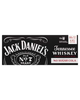 Jack Daniel's Whiskey & No Sugar Cola Cans 10 Pack 375ml  10 Case