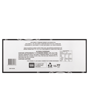 Jack Daniel's Whiskey & No Sugar Cola Cans 10 Pack 375ml  10 Case