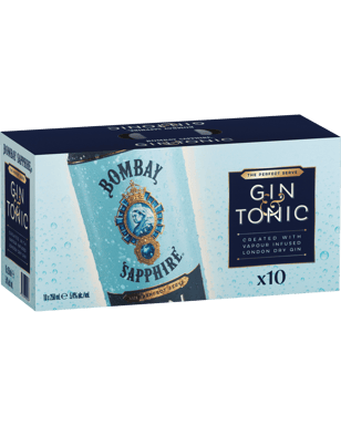 Bombay Sapphire Gin & Tonic Cans 10 Pack 250ml  Can