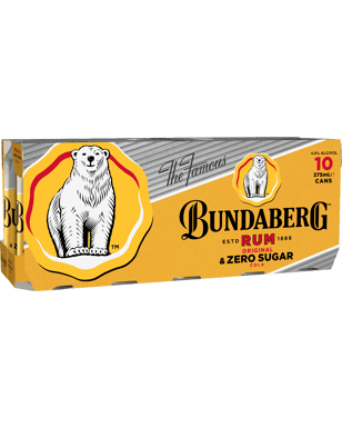 Bundaberg Rum & Zero Sugar Cola Cans 10x375ml  Pack