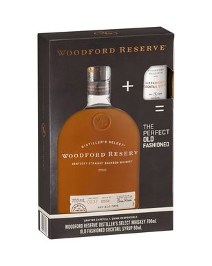 Woodford Reserve Distiller's Select Whiskey 700ml & Old Fashioned Cocktail Syru  Pack