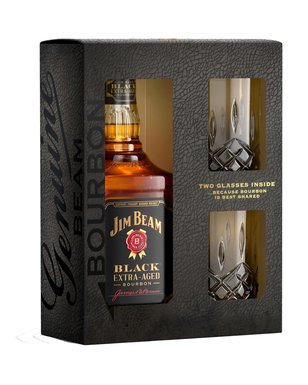 Jim Beam Black & Double Glass Gift Box 700ml  Bottle