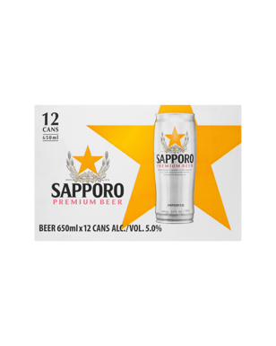 Sapporo Premium Lager Cans 650ml  12 Case
