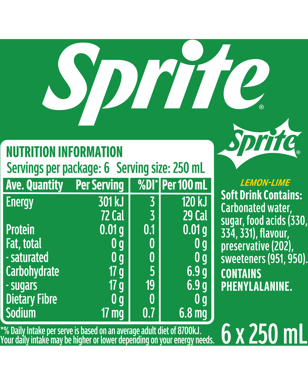 Sprite Lemonade Soft Drink Multipack Mini Cans 6x250ml  Can