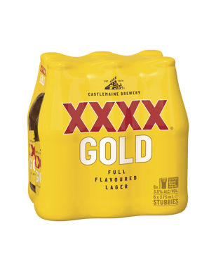 Xxxx Gold Mid Strength Lager Bottles 375ml  6 Pack