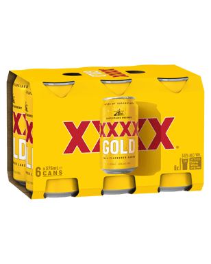 Xxxx Gold Mid Strength Lager Beer Cans 375ml  6 Pack