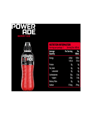 Powerade Ion4 Berry Ice Sports Drink Bottles 600ml  Bottle