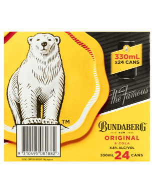 Bundaberg Up Rum & Cola Cans 24 Pack 330ml  Case