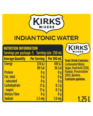 Kirks Tonic Water 1.25l  Bottle