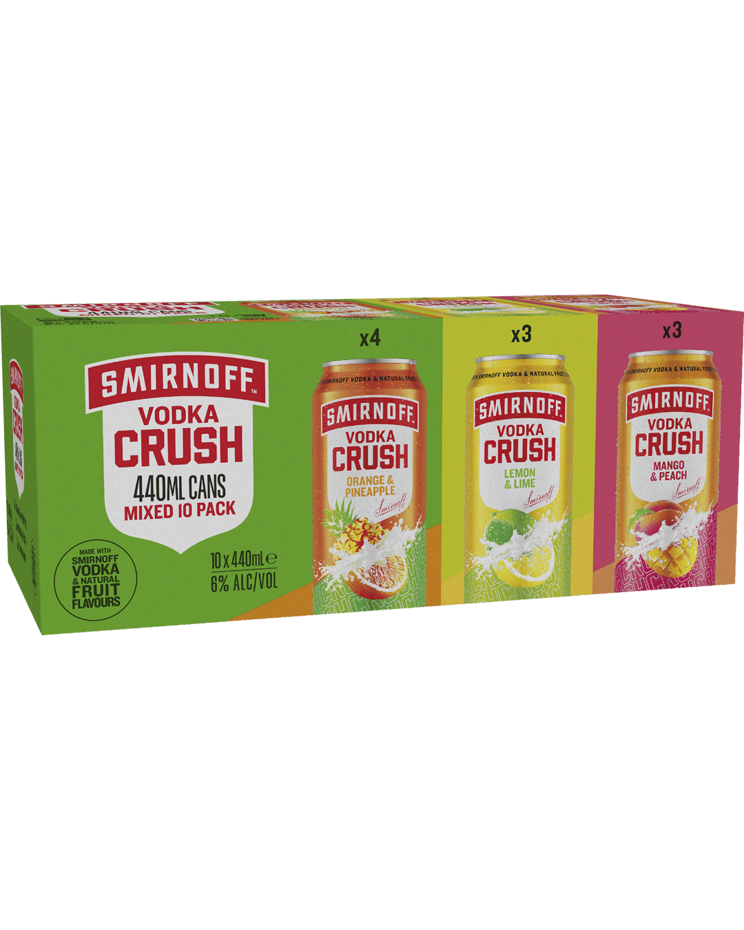 Smirnoff Vodka Crush Mixed Pack 6% Cans 10x440mL