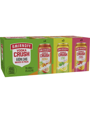Smirnoff Vodka Crush Mixed Pack 6% Cans 10x440ml  Pack