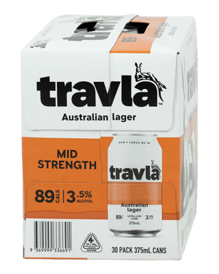 Travla Mid Strength Lager Cans 375ml  Case