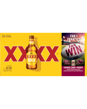 Xxxx Gold Mid Strength Lager Bottles 375ml  24 Case