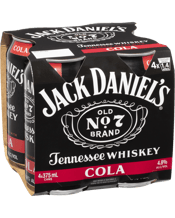 Jack Daniels Whiskey & Cola Cans 4x375ml  4 Pack