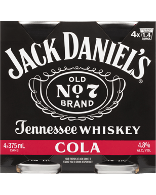 Jack Daniels Whiskey & Cola Cans 4x375ml  4 Pack