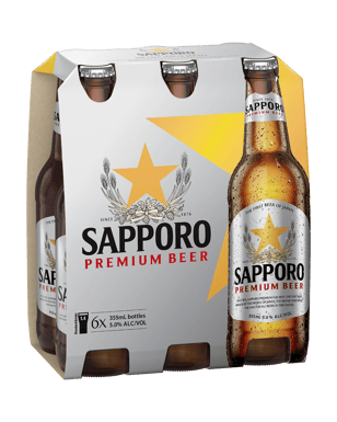Sapporo Premium Lager Bottles 355ml  6 Pack