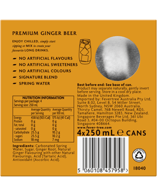 Fever Tree Premium Ginger Beer 4x250ml  Can