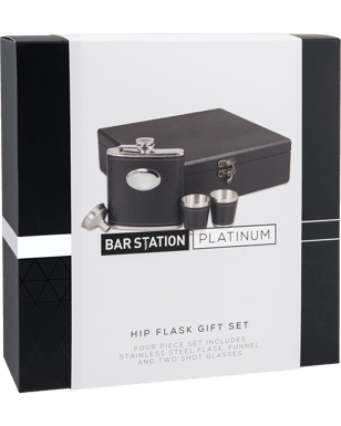 Bar Station Platinum Hip Flask Gift Set  Each