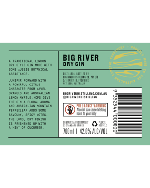 Big River Distilling Co. Dry Gin 700ml  Bottle