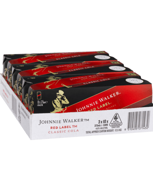 Johnnie Walker Red Label & Cola 10 Pack Cans 375ml  30 Case