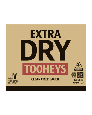 Tooheys Extra Dry Bottles 696ml  12 Case
