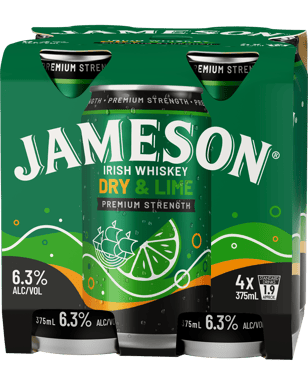 Jameson Irish Whiskey Smooth Dry & Lime 6.3% Cans 375ml  4 Pack