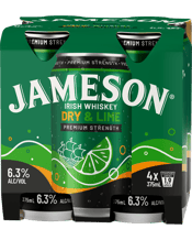 Jameson Irish Whiskey Smooth Dry & Lime 6.3% Cans 375ml  4 Pack