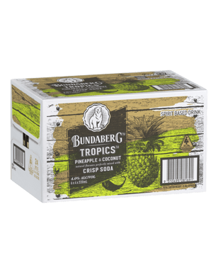 Bundaberg Tropics Coconut & Pineapple With Soda 330ml  24 Case