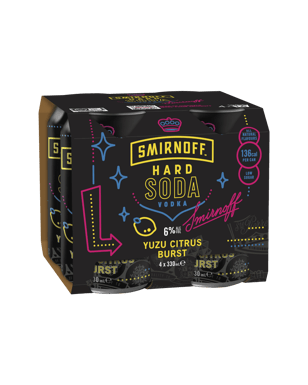Smirnoff Hard Soda Yuzu Citrus Burst 6% Cans 330ml  4 Pack