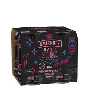 Smirnoff Hard Soda Pink Grapefruit Crush 6% Can 330ml  4 Pack