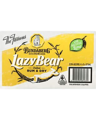 Bundaberg Lazy Bear Rum & Dry Cans 375ml  24 Case