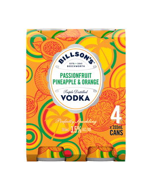 Bilsons Vodka Passionfruit Pineapple & Orange Cans 355ml  4 Pack