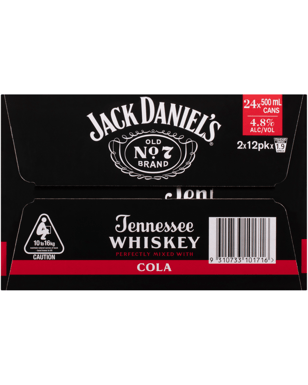 Jack Daniel's Old No. 7 Tennessee Whiskey And Cola Cans 500ml  24 Case