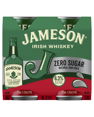 Jameson Zero Sugar Dry & Lime Cans 375ml  4 Pack