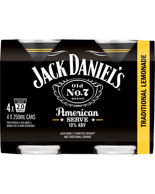 Jack Daniel's American Serve & Lemonade Cans 250ml  4 Pack