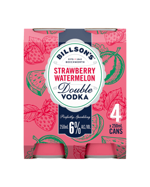 Billson's Double Vodka & Strawberry Watermelon Cans 250ml  4 Pack
