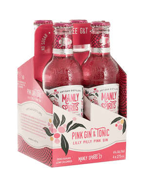 Manly Spirits Pink Gin & Tonic Bottles 275ml  4 Pack