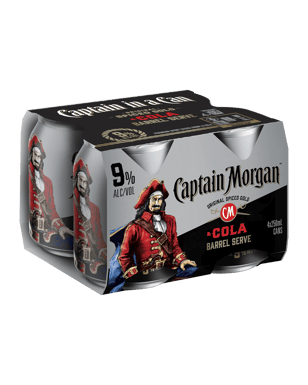 Captain Morgan & Cola Barrel Serve 9% Cans 250ml  4 Pack