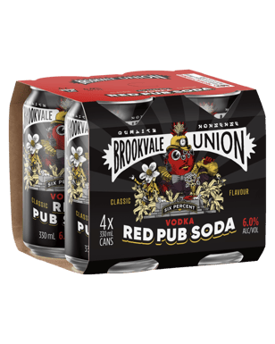 Brookvale Union Vodka Red Pub Soda 6% Cans 330ml  4 Pack