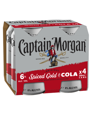 Captain Morgan Original Spiced Gold Rum And Cola 6% Cans 330ml  4 Pack