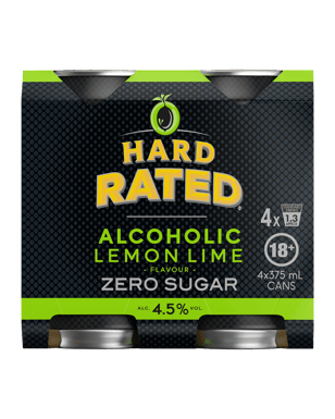 Hard Rated Zero Sugar Lemon Lime Cans 375ml  4 Pack