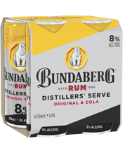 Bundaberg Distillers' Serve Rum And Cola 8% Cans 250ml  4 Pack