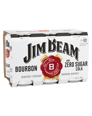 Jim Beam White Label Bourbon & Zero Sugar Cola  375ml Cans  6 Pack