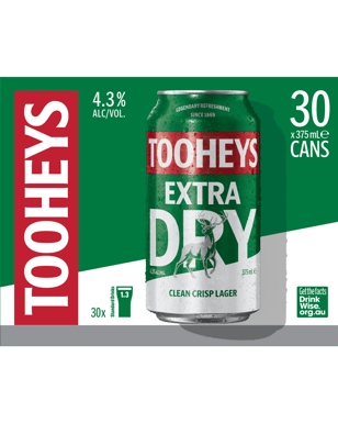 Tooheys Extra Dry Cans 375ml  30 Case