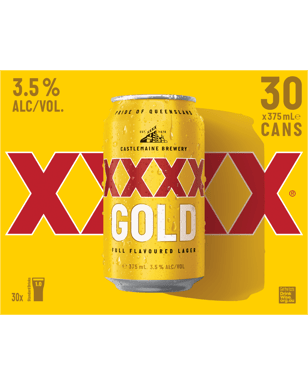 Xxxx Gold Mid Strength Lager Beer Cans 375ml  30 Case