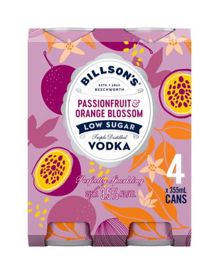 Billson's Vodka & Passionfruit & Orange Blossom Low Sugar Ca  4 Pack