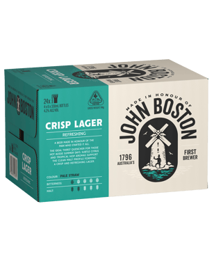 John Boston Crisp Lager Bottle 330ml  24 Case