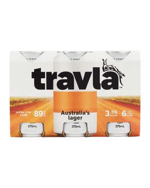 Travla Mid Strength Lager Cans 375ml  6 Pack