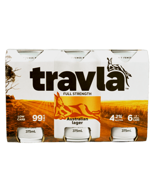 Travla Full Strength Lager Cans 375ml  6 Pack